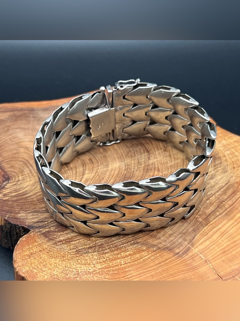 Sterling Silver Modernist Italian Wide Flex Link Bracelet